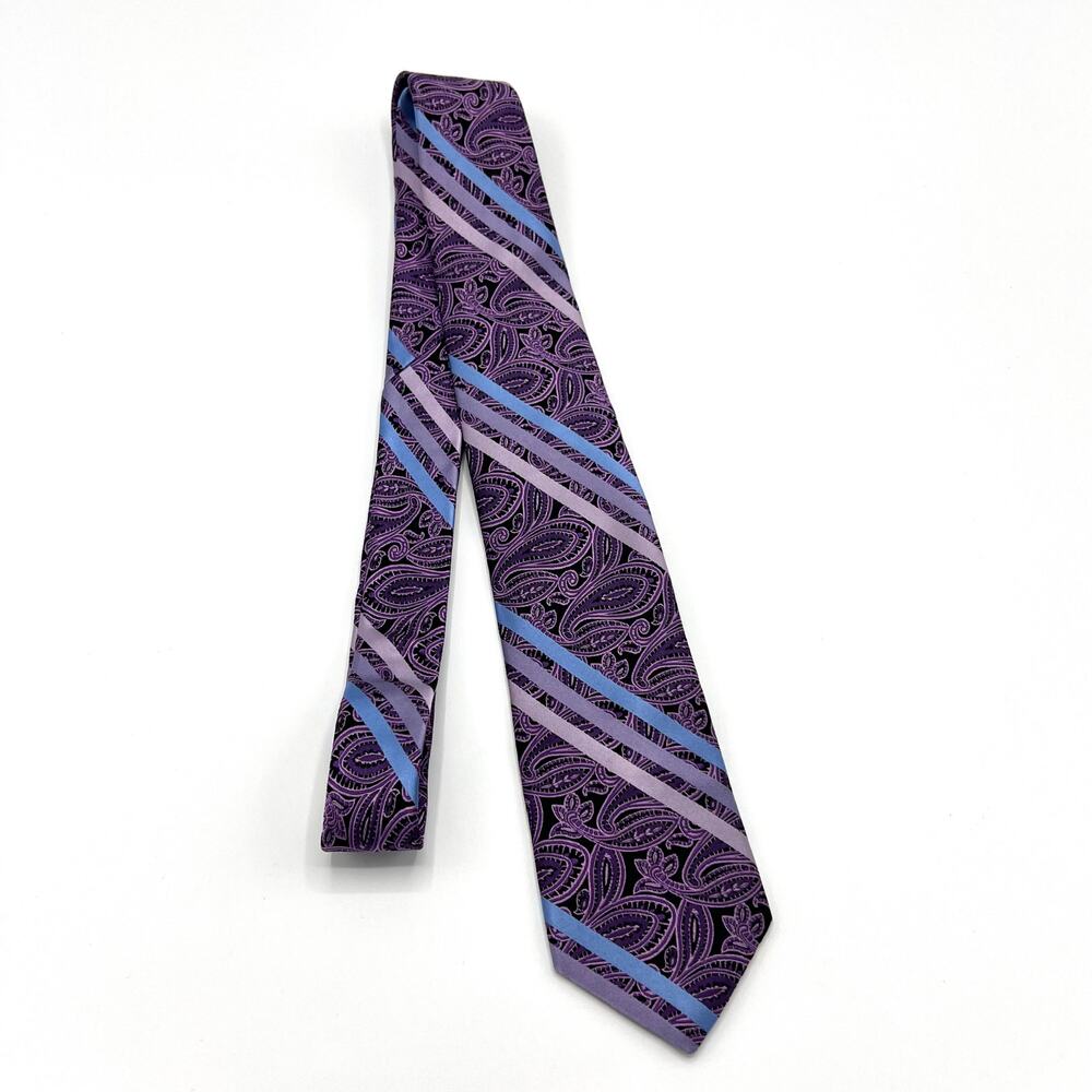 Ted Baker London Purple Paisley with Blue Stripe Tie 100% Silk Made in USA - Picture 4 of 6
